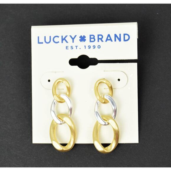 New! Lucky Brand Gold Silver Tone Chunky Chain Link Earrings - Picture 3 of 3